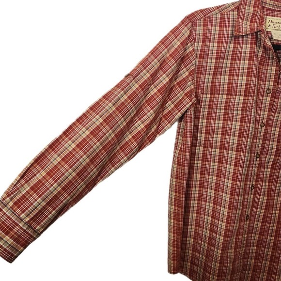 Abercrombie Fitch Co Women's Small Red Cotton Long Sleeve Collar Button Plaid - Picture 4 of 7
